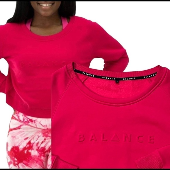 Balance Athletica The Essence  Crew Cropped Spellout Sweatshirt, Hot Pink, Small - Picture 1 of 8